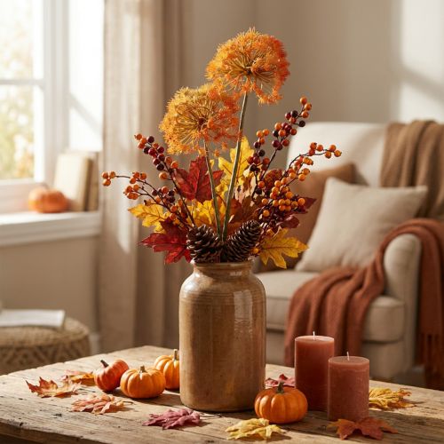 Deco gren kunstig gren efterårsdekoration 2 blomsterstande orange 82cm | Floristik24.dk