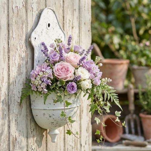 Shabby Chic Vægskål Metal Halvrund Hvid 24cm×10cm×47cm | Floristik24.dk