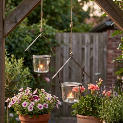 Lanternehus, fyrfadsstage til ophæng, metaldekoration, glas H21,5cm 2stk. | Floristik24.dk