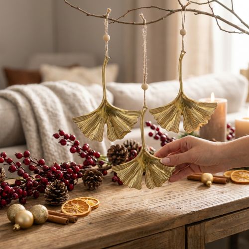 Ginkgo blad vedhæng, advent dekoration, metal dekoration til efteråret Golden L12cm 12 stk. | Floristik24.dk
