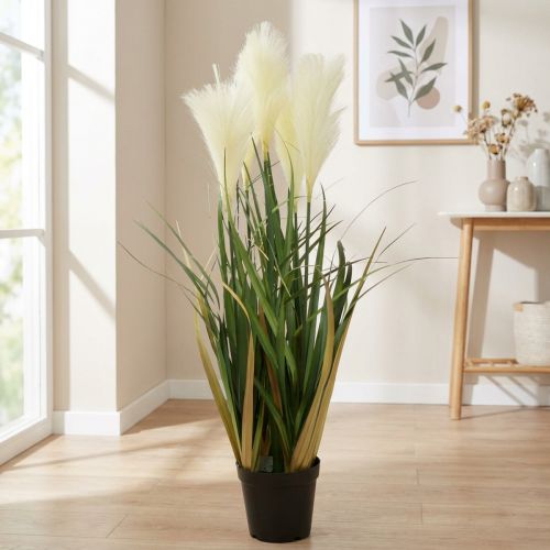 Rørgræs i potte Kunstig potteplante Creme, Grøn 79cm | Floristik24.dk