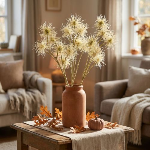 Xanthium kunstig blomstercreme efterårsdekoration 6 blomster 80cm 3stk | Floristik24.dk