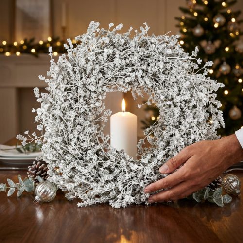 Julekrans Hvid tørret blomsterkrans Hørfrø Ø34cm | Floristik24.dk