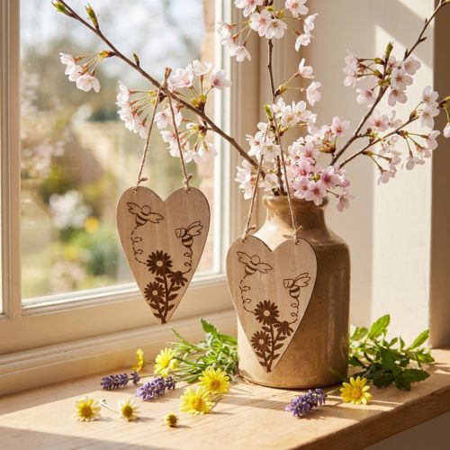 Dekorativ bøjle træ dekorative hjerter blomster bier dekoration 10x15cm 6 stk. | Floristik24.dk