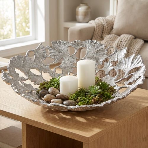Artikel Dekorativ skål sølv Ginkgo skål metal Ø43cm H11cm