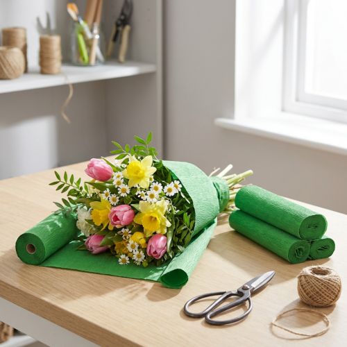 Blomstercrepe grøn B10cm gramvægt 128g/kvm L250cm 2 stk. | Floristik24.dk