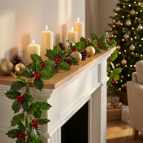 Juleguirlande kunstkristtorn Ilex guirlande 160cm | Floristik24.dk