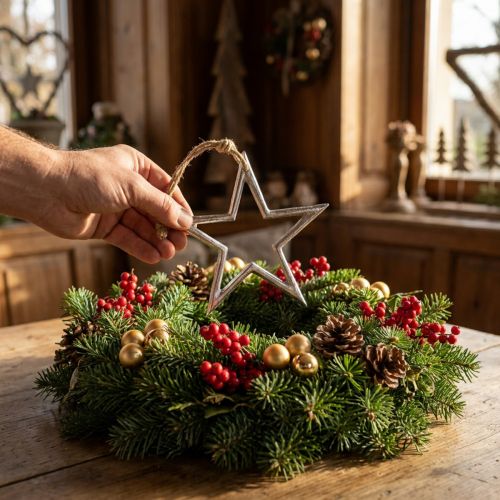 Julepyntstjerne, adventsdekoration, stjernevedhæng sølv B15,5cm | Floristik24.dk