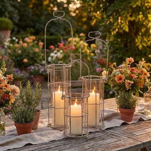 Havelanterne, metalvindlampe Ø8,5 cm H23/18,5/14,5 cm 3-delt sæt | Floristik24.dk