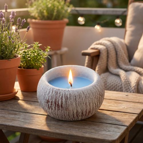 Artikel Citronella stearinlys Blå Keramikskål Vintage Balkon H8cm