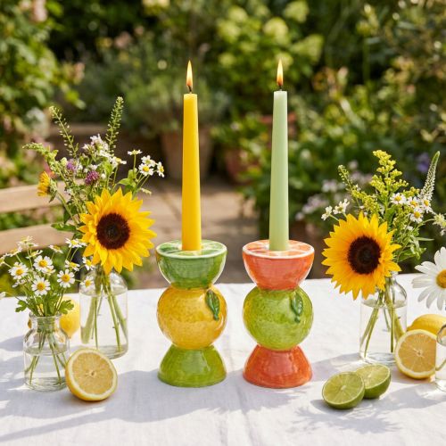 Artikel Lime og citron dekorativ lysestage keramik H10,5cm 2stk