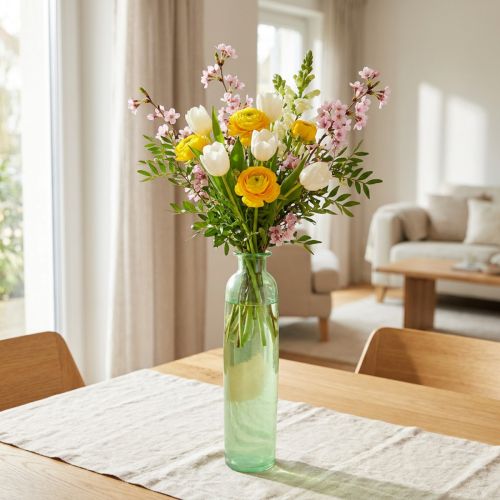 Glasblomstervase, dekorativ vase i grøn, høj, Ø6,5 cm, H30 cm | Floristik24.dk