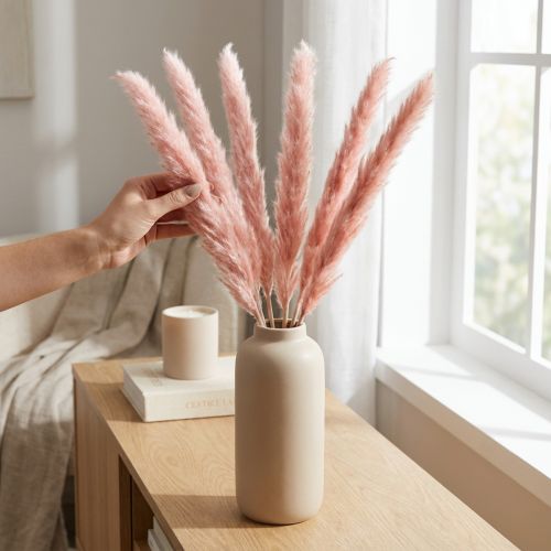 Tørrede blomster i lyserødt pampasgræs, naturlig dekoration, 65-75 cm, 6 stk. | Floristik24.dk
