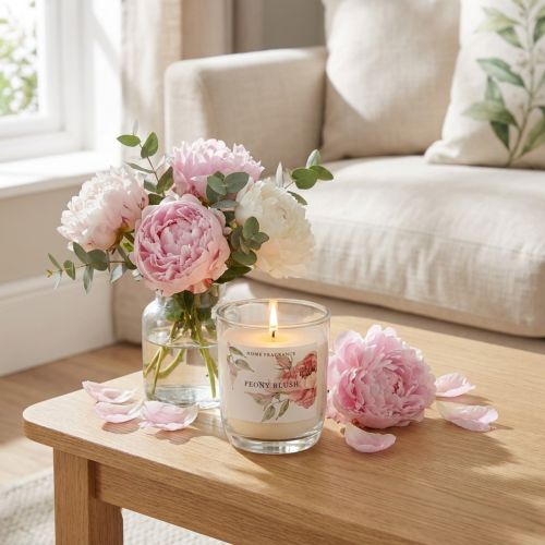 Duftlys i glas Peony Peony Blush Ø7,5cm H8,5cm | Floristik24.dk