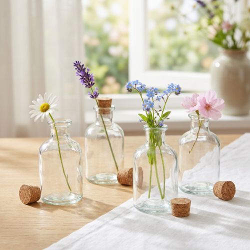 Glasvaseflasker Dekorationsvase med kork H10,5cm 8 stk | Floristik24.dk