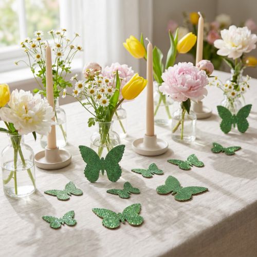 Scatter dekoration sommerfuglegrøn glitter 5/4/3cm 24 stk | Floristik24.dk