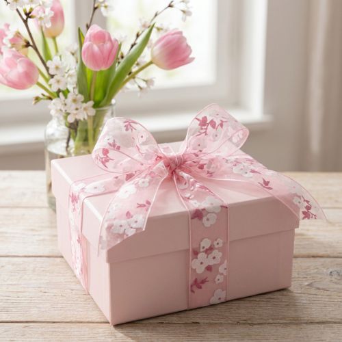 Organza bånd pink med blomster gavebånd 20mm 20m | Floristik24.dk