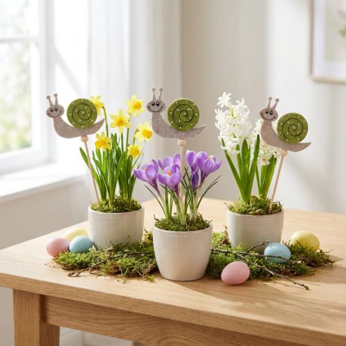 Blomsterpind Snegledekoration Træfilt Grøn 6,5cm 12 Stk | Floristik24.dk