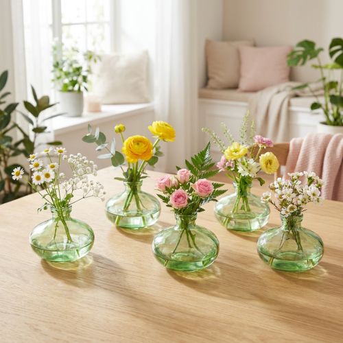 Glasvase løgformet grøn minivaser glas Ø9cm H6cm 6 stk | Floristik24.dk