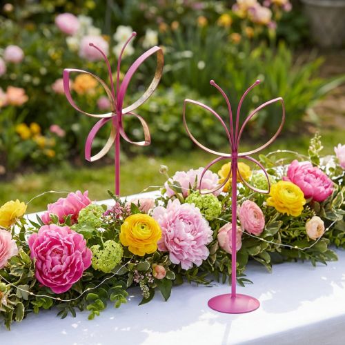Artikel Butterfly Metal Dekorativ Stand Fuchsia Guld H29cm 2 stk
