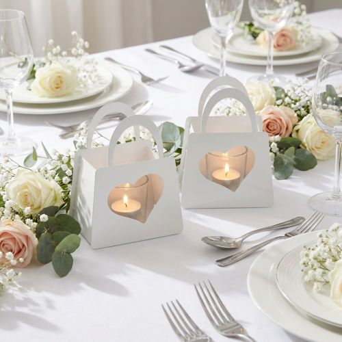 Lanterne metal dekorativ taske med hjerte hvid H18cm 2stk | Floristik24.dk