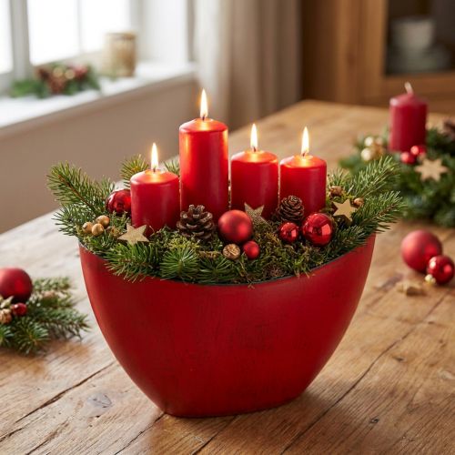 Dekorationsskål plast rød-sort 24cm x 10cm x 14cm 1 stk | Floristik24.dk