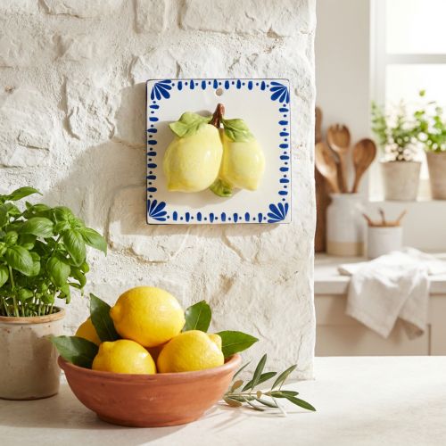 Vægdekoration citron keramiske fliser køkkendekoration 15×15cm | Floristik24.dk