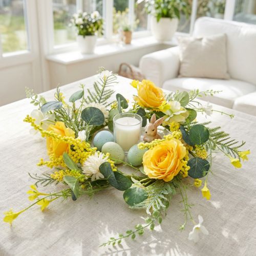 Kunstig blomsterkrans Kunstig blomsterkrans gul hvid 42cm | Floristik24.dk