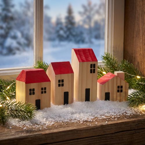 Træhus dekorative huse træ naturrød 4 stk | Floristik24.dk