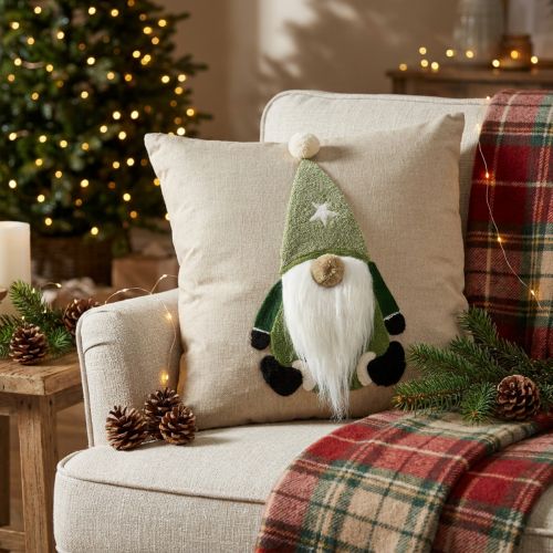 Pyntepude med nisse pyntepude grøn beige 40×40cm | Floristik24.dk