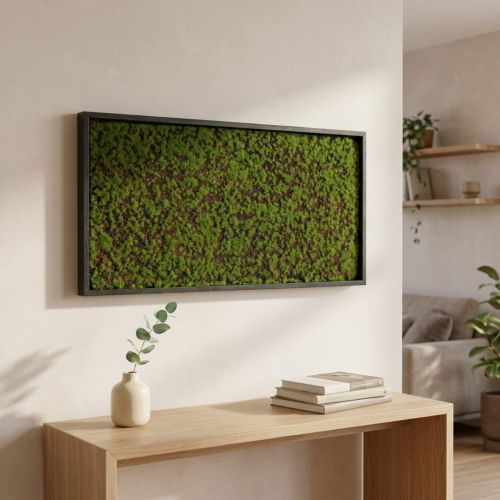 Vægmaleri mos i grøn ramme 60x30cm Vægdekoration lavet af mos | Floristik24.dk