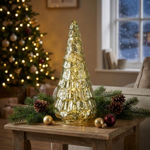 Artikel Juletræ med LED-belysning vintage grøn guld 38cm
