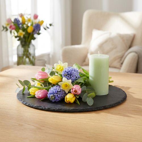 Naturskiferplade Rund Stenbakke Sort Ø15cm 6 stk | Floristik24.dk