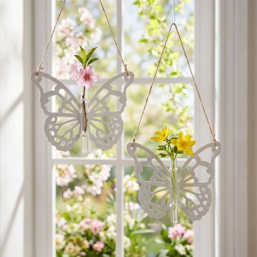 Sommerfugl med reagensglas til hængning af 19x24cm 3stk | Floristik24.dk