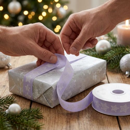 Pyntebånd med stjerner Julebånd lilla 25mm 18m | Floristik24.dk
