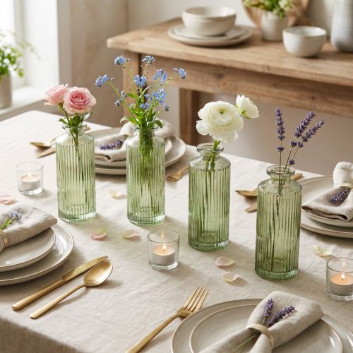 Mini glasvaser med riller, retro blomstervase, grøn, Ø5 cm, 4 stk. | Floristik24.dk