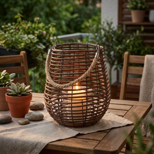Dekorativ lanterne, lysdekoration med hank, lanterne i kurv Ø23cm H27cm | Floristik24.dk