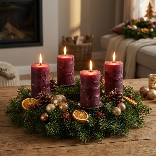Ensfarvede stearinlys bordeaux 60x100mm 4stk | Floristik24.dk