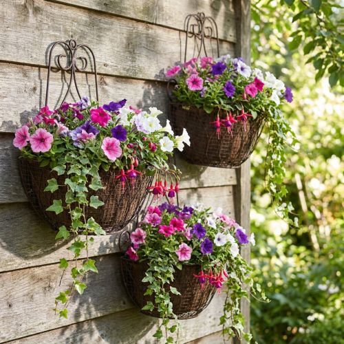 Hængende kurvplanter metal rust look H30/33,5/40 cm sæt med 3 | Floristik24.dk