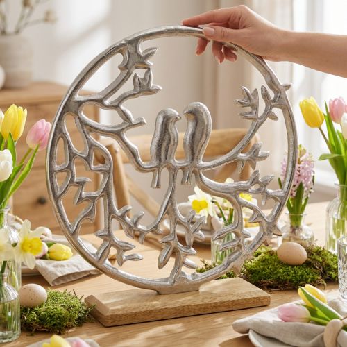 Borddekorationsfjeder, dekorativ ring fugl deco sølv H37,5cm | Floristik24.dk