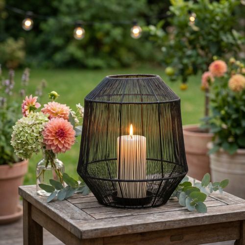 Sort lysestage, dekorativ lanterne, trådkurv, Ø24 cm, H28 cm | Floristik24.dk