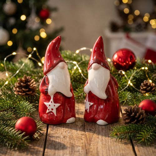 Julemandsfigur Nicholas rød, hvid keramik H13,5cm 2stk | Floristik24.dk