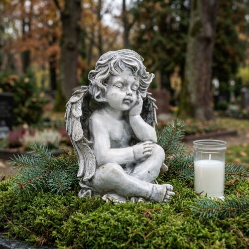 Artikel Grabengel Angel Grå Grav Figur Gravdekoration 24cm