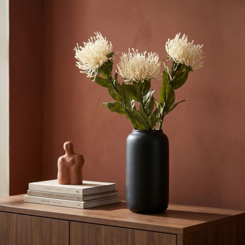 Artikel Nålepude kunstige blomster eksotiske Protea Leucospermum creme 73cm 3 stk.