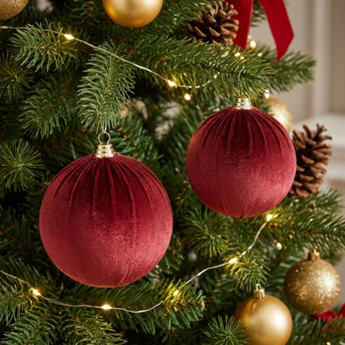 Artikel Stor rød julekugle i fløjlslook, 20 cm, 3 stk.