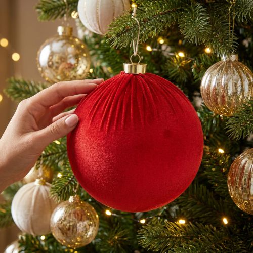 Artikel Stor rød julekugle til ophængning, 15 cm, 3 stk.