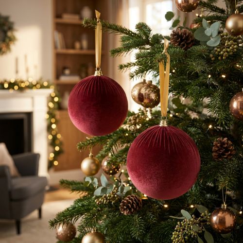 Artikel Stor rød fløjls juletræspynt til ophængning, 25 cm, 2 stk.