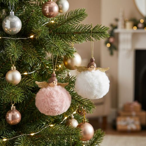 Juletræspynt Juleengel pink hvid H8cm 2stk | Floristik24.dk