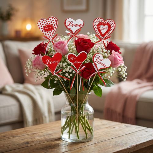Buketstik i hjerteform, Valentinsdag, blomsterdekoration H6cm 6 stk | Floristik24.dk
