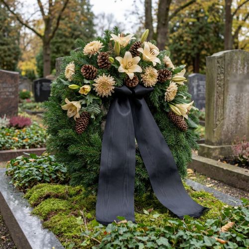 Sort kransbånd 200 mm 25 m til begravelsesblomster, vejrbestandigt og printbart | Floristik24.dk
